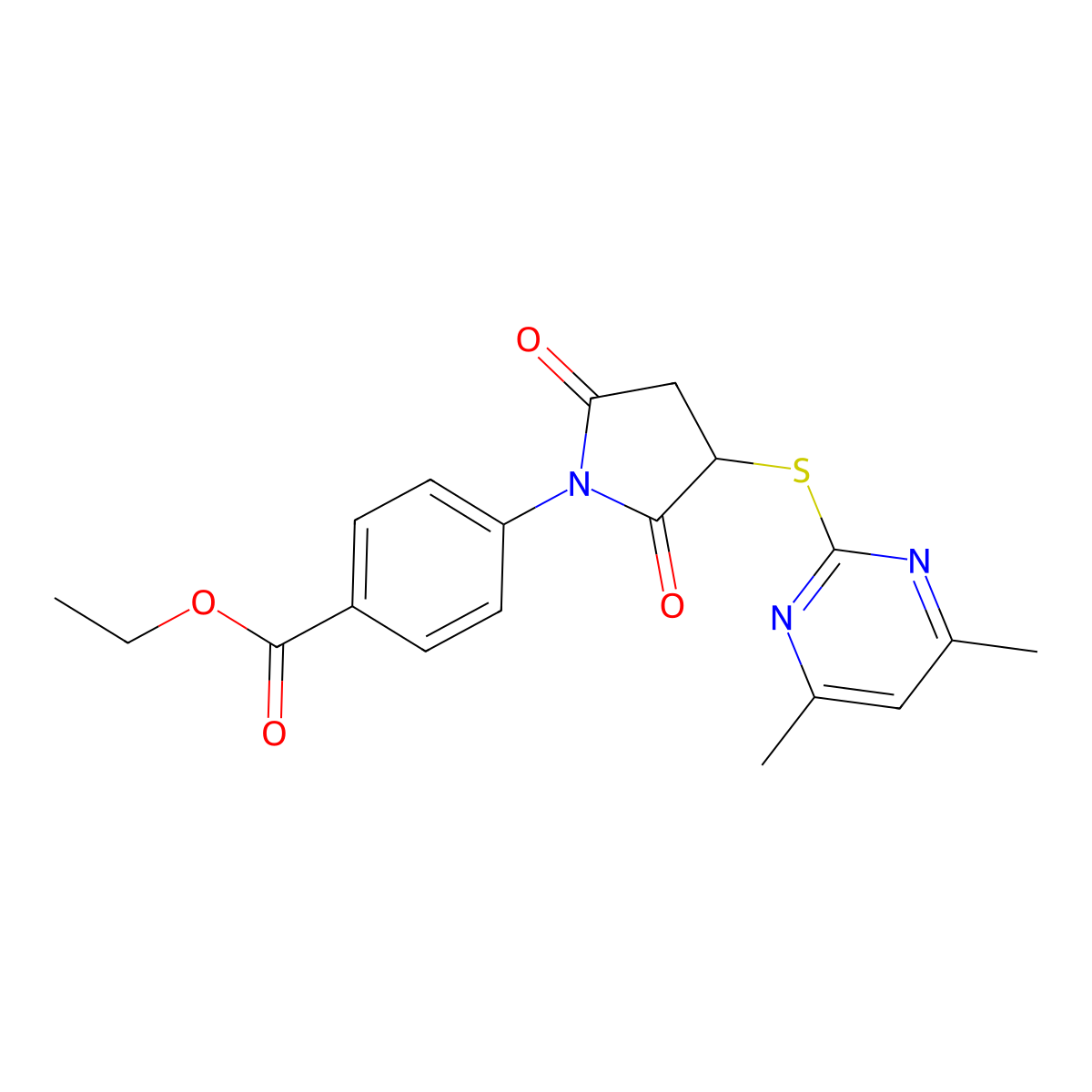 Ethyl 4-[3-(4,6-dimethylpyrimidin-2-yl)sulfanyl-2,5-dioxopyrrolidin-1-yl]benzoate molecular structure, CAS 500277-87-2