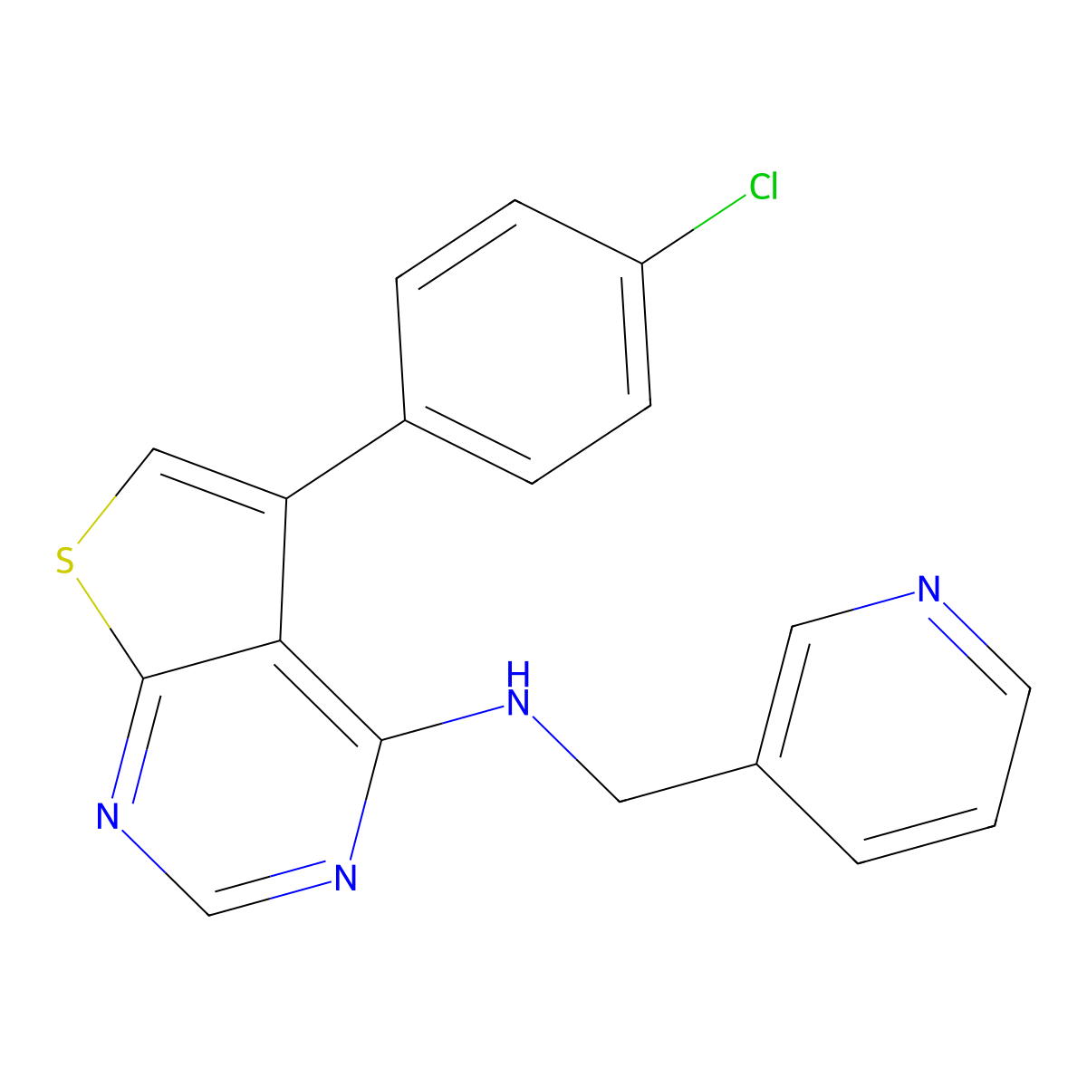 5-(4-chlorophenyl)-N-(pyridin-3-ylmethyl)thieno[2,3-d]pyrimidin-4-amine molecular structure, CAS 500278-20-6