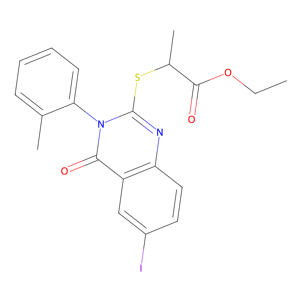 Ethyl 2-[6-iodo-3-(2-methylphenyl)-4-oxoquinazolin-2-yl]sulfanylpropanoate molecular structure, CAS 500278-68-2