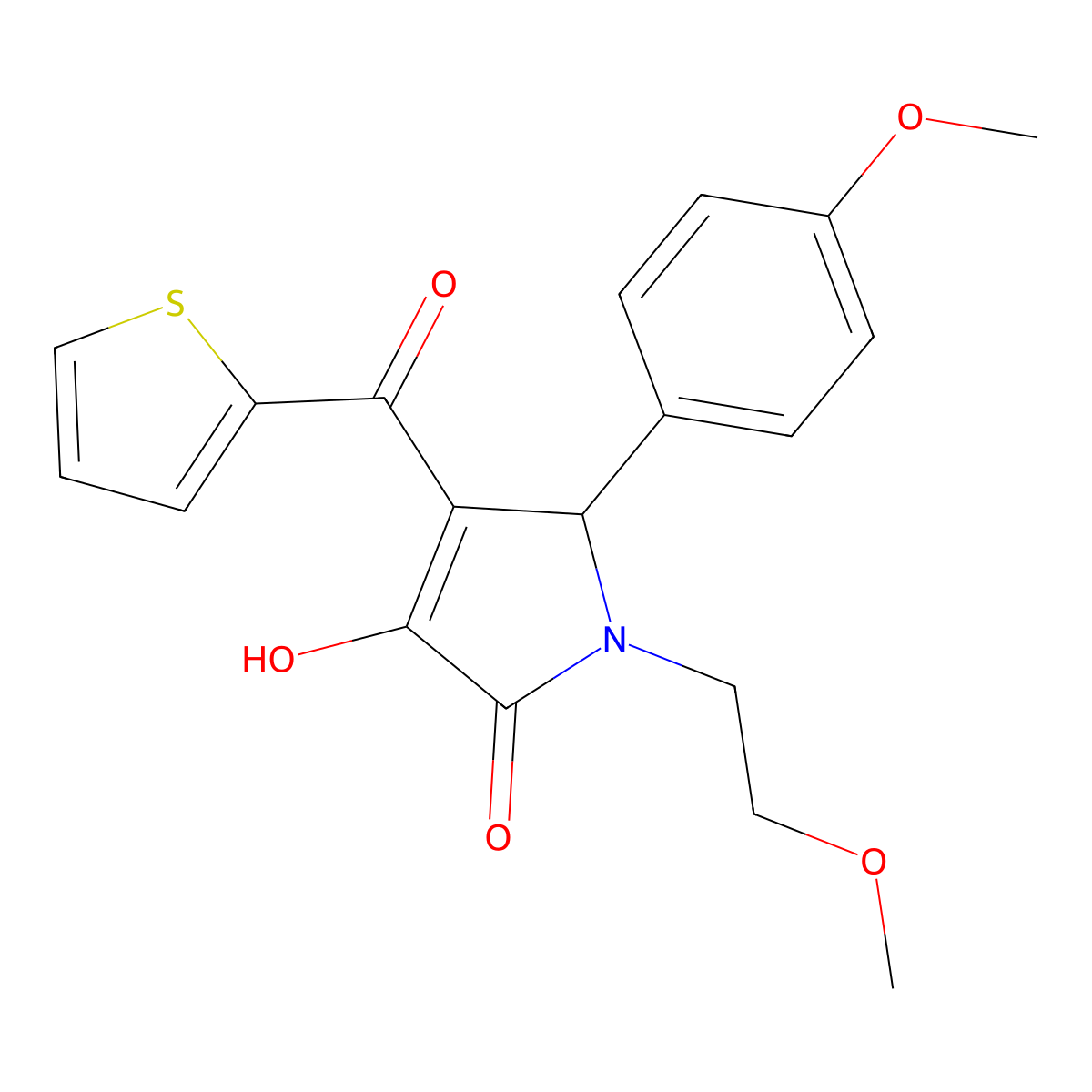 (4E)-4-[hydroxy(thiophen-2-yl)methylidene]-1-(2-methoxyethyl)-5-(4-methoxyphenyl)pyrrolidine-2,3-dione molecular structure, CAS 500279-53-8