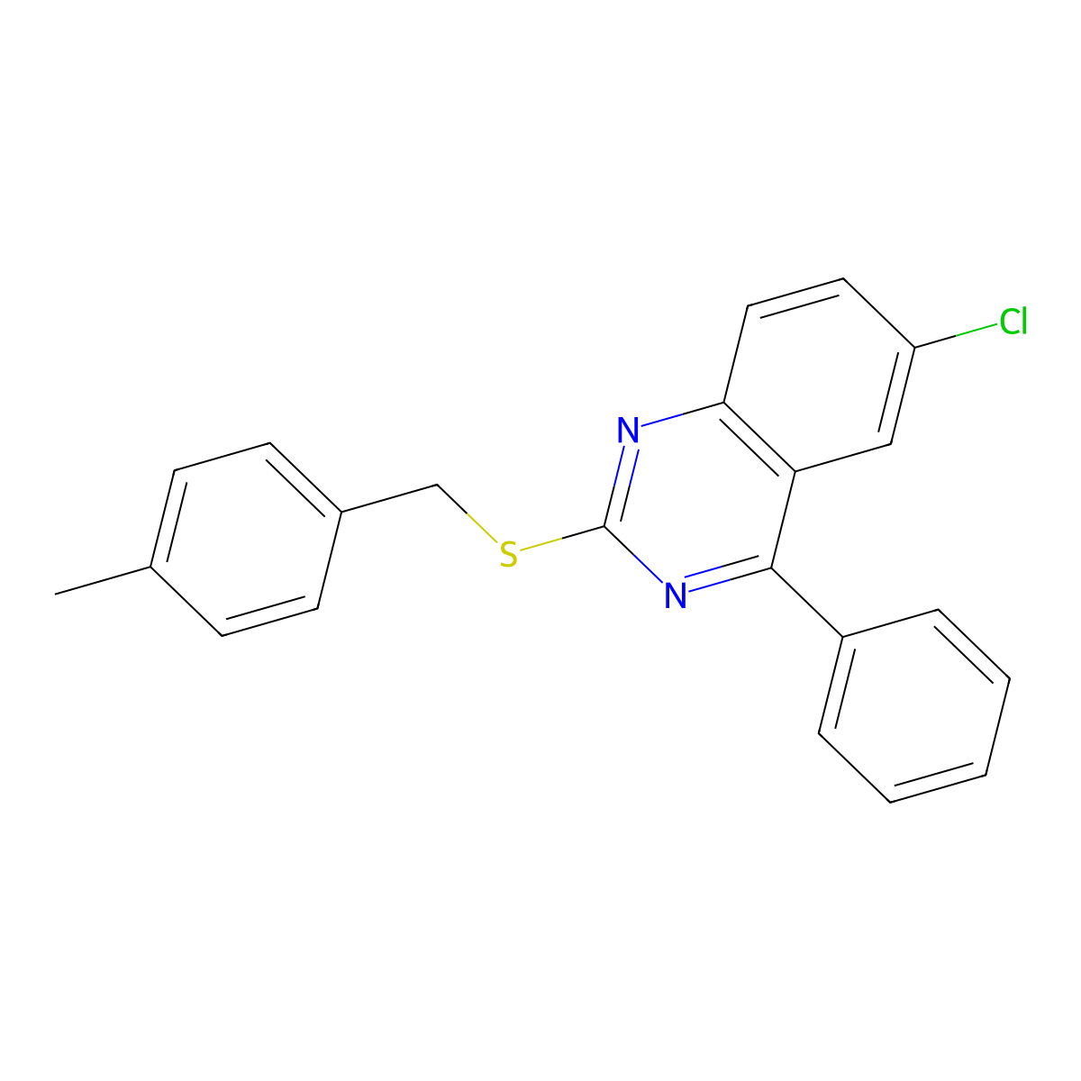 6-Chloro-2-[(4-methylbenzyl)sulfanyl]-4-phenylquinazoline molecular structure, CAS 500279-72-1