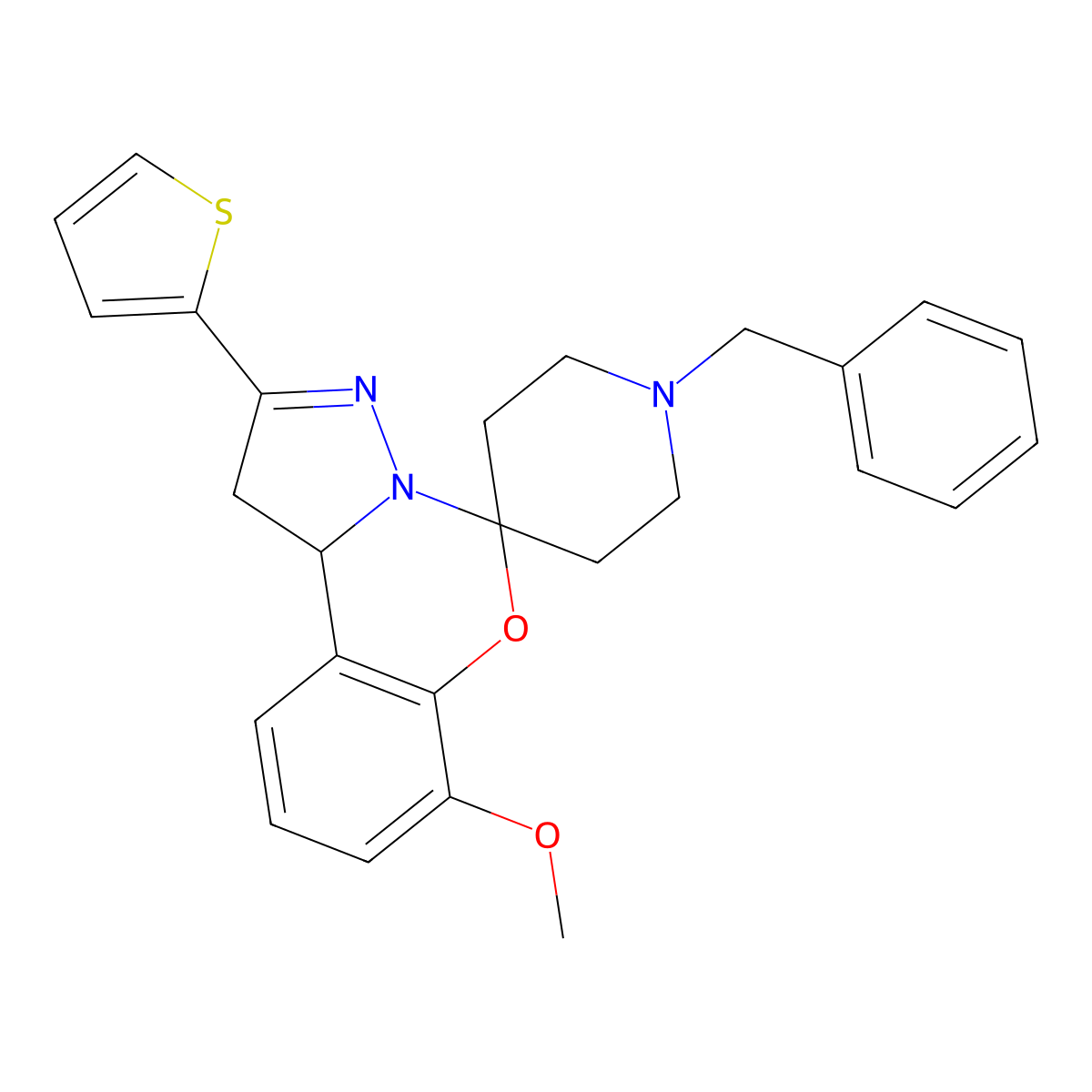 4-methoxy-14-benzyl-9-(2-thienyl)spiro[10aH-benzo[e]2-pyrazolino[1,5-c]1,3-oxa zine-6,4'-piperidine] molecular structure, CAS 500280-06-8