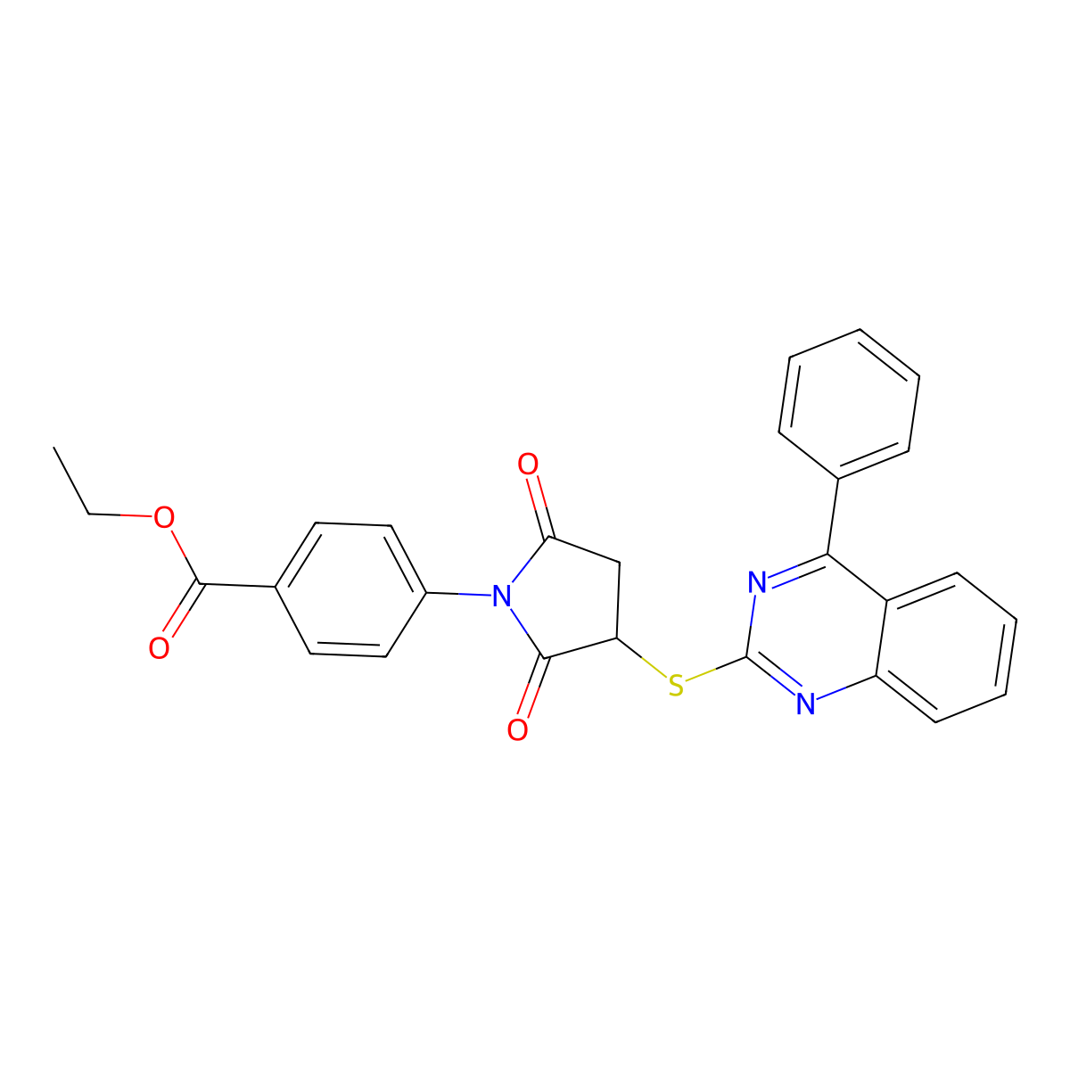 Ethyl 4-[2,5-dioxo-3-(4-phenylquinazolin-2-yl)sulfanylpyrrolidin-1-yl]benzoate molecular structure, CAS 500280-33-1
