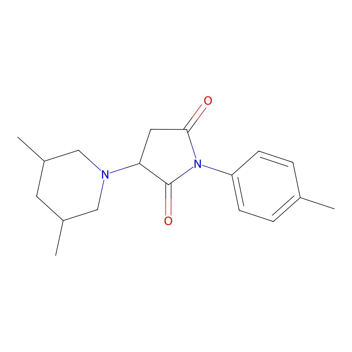 3-(3,5-Dimethyl-1-piperidinyl)-1-(4-methylphenyl)pyrrolidine-2,5-dione molecular structure, CAS 500281-55-0