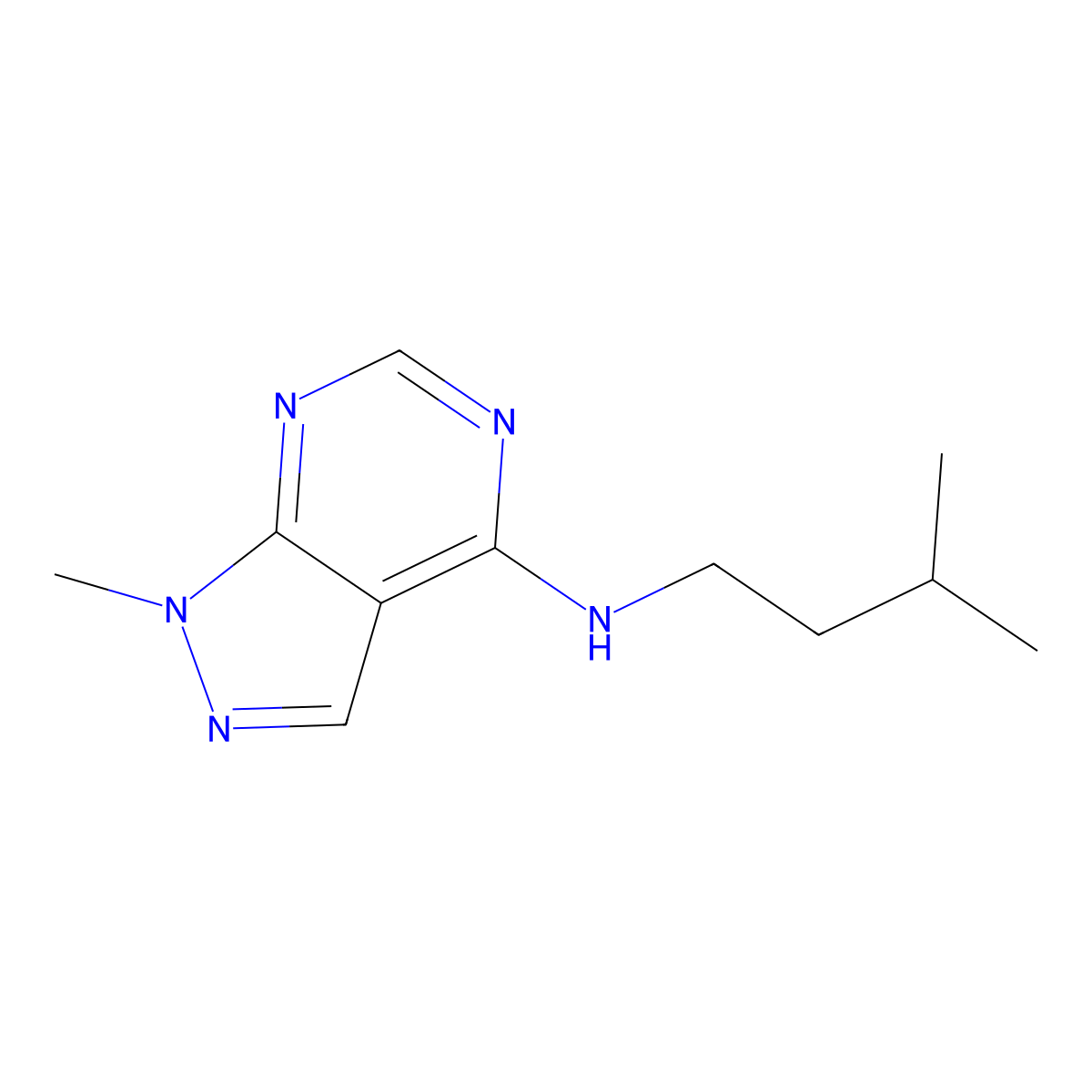 1-methyl-N-(3-methylbutyl)-1H-pyrazolo[3,4-d]pyrimidin-4-amine molecular structure, CAS 500283-36-3