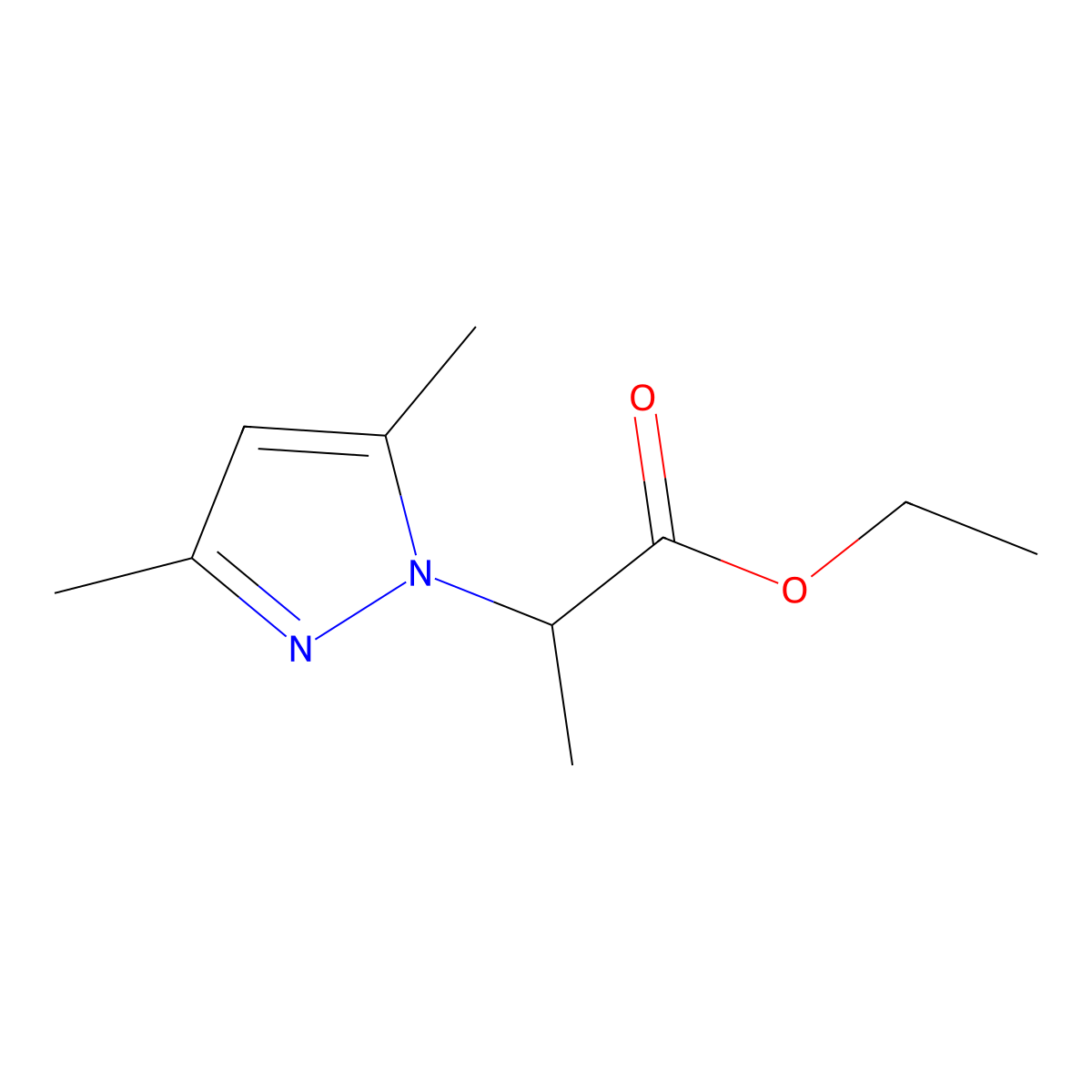 ethyl 2-(3,5-dimethyl-1H-pyrazol-1-yl)propanoate molecular structure, CAS 500335-74-0
