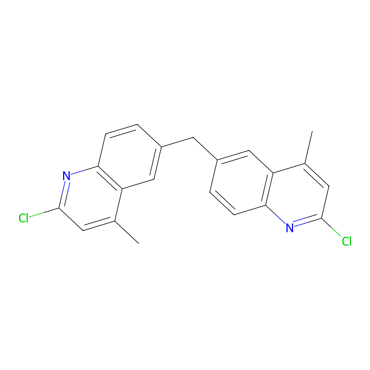Bis(2-chloro-4-methyl-6-quinolyl)methane molecular structure, CAS 500349-71-3