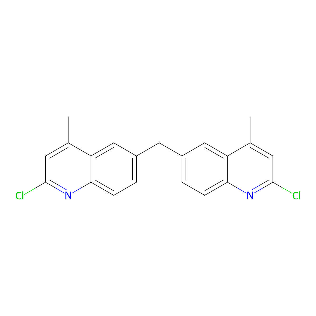 Bis(2-chloro-4-methyl-6-quinolyl)methane molecular structure, CAS 500349-71-3