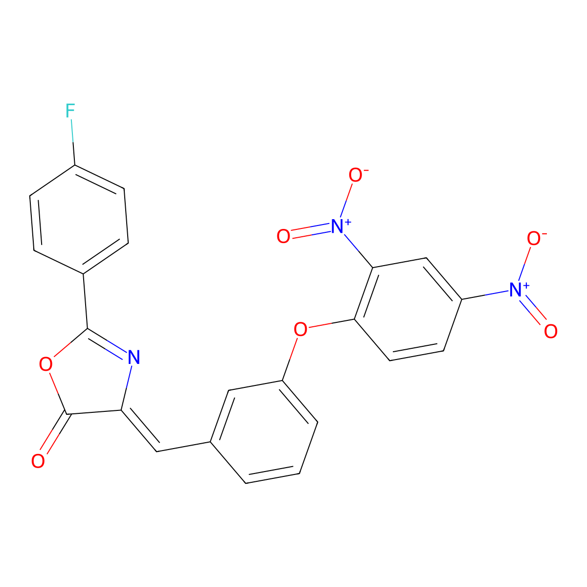 4-[[3-(2,4-Dinitrophenoxy)phenyl]methylidene]-2-(4-fluorophenyl)-1,3-oxazol-5-one molecular structure, CAS 5005-45-8
