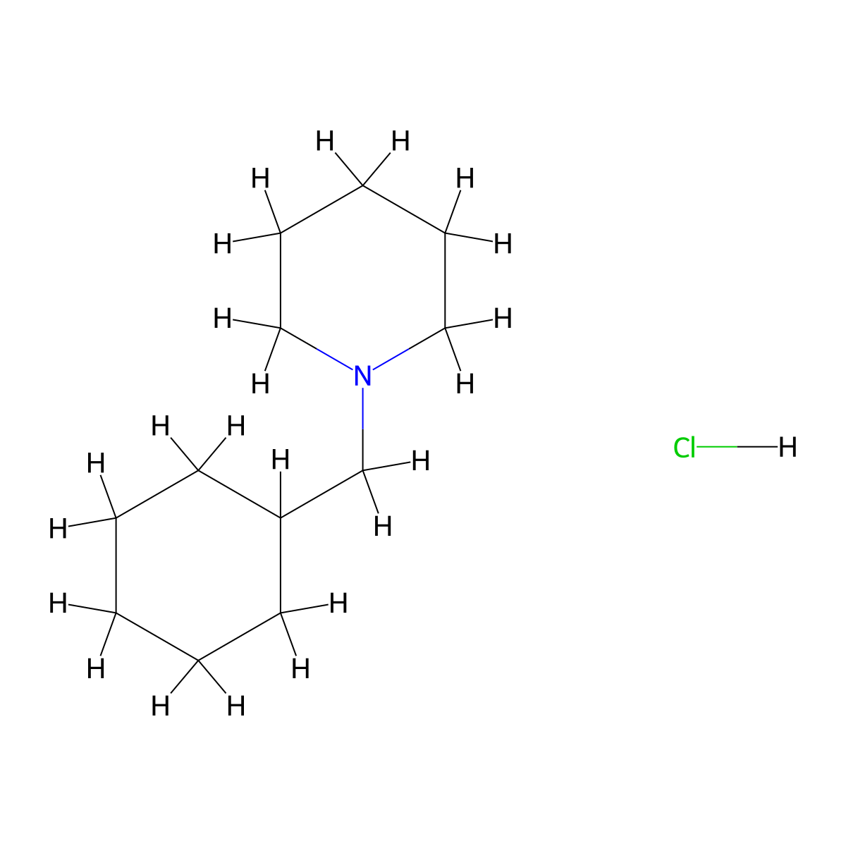 Piperidine, 1-(cyclohexylmethyl)-, hydrochloride molecular structure, CAS 5005-71-0