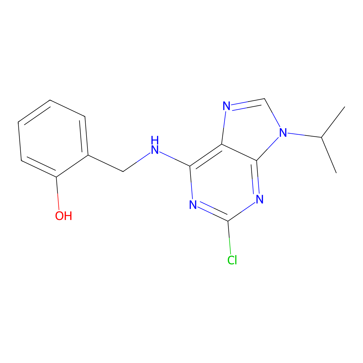 2-Chloro-6-(2-hydroxybenzylamino)-9-isopropylpurine molecular structure, CAS 500568-72-9
