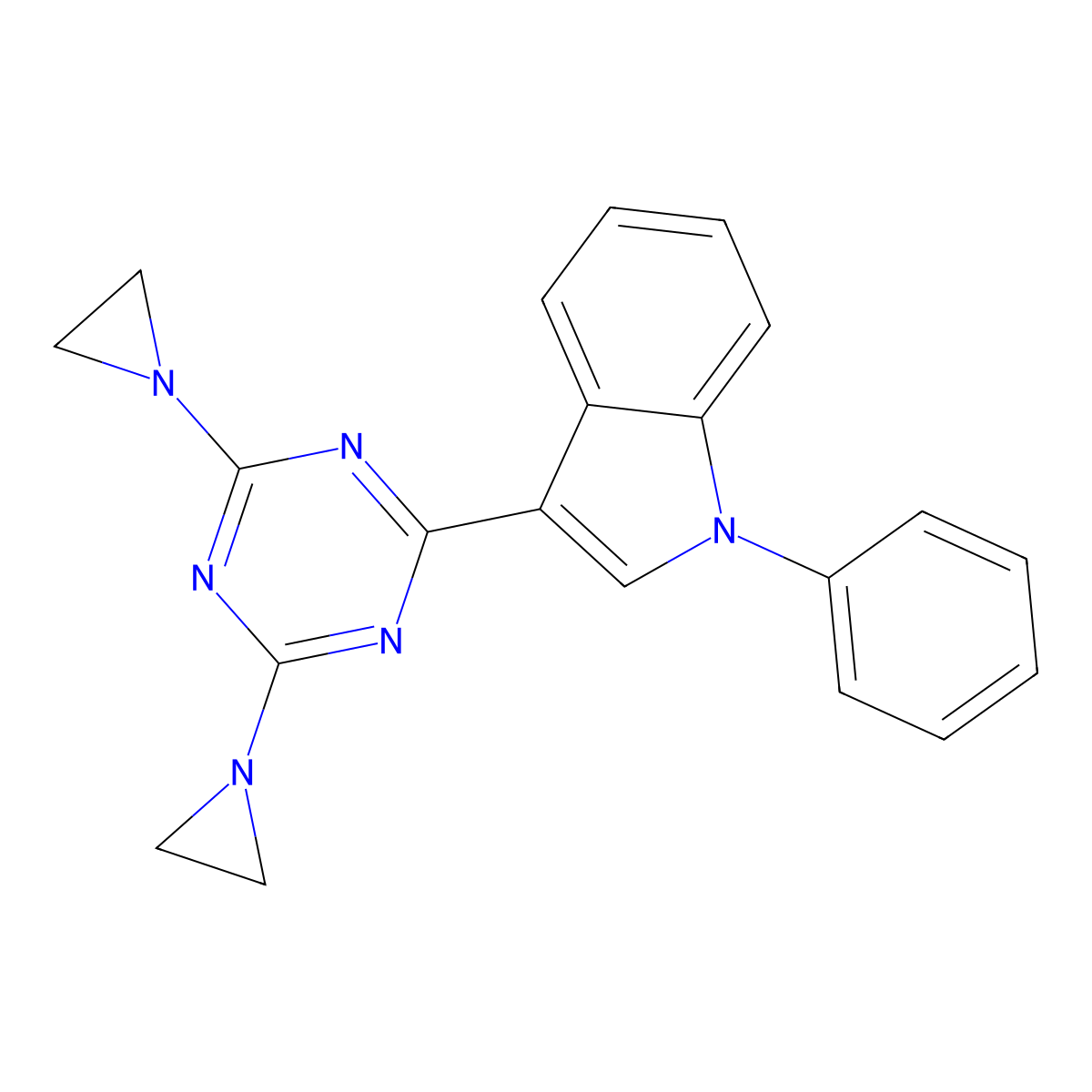 3-[4,6-Bis(1-aziridinyl)-1,3,5-triazin-2-yl]-1-phenyl-1H-indole molecular structure, CAS 500588-74-9