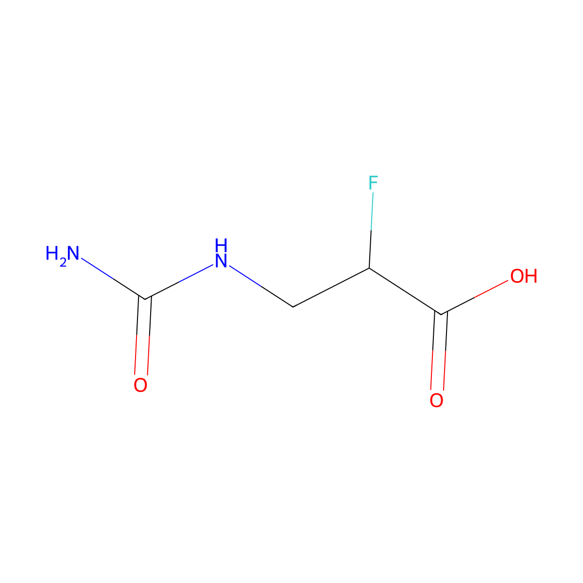 alpha-Fluoro-beta-ureidopropionic acid molecular structure, CAS 5006-64-4