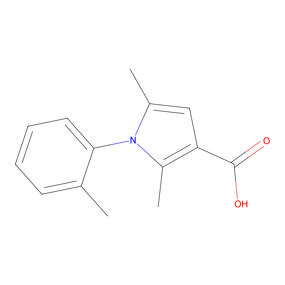 2,5-dimethyl-1-(2-methylphenyl)-1H-pyrrole-3-carboxylic acid molecular structure, CAS 500728-34-7