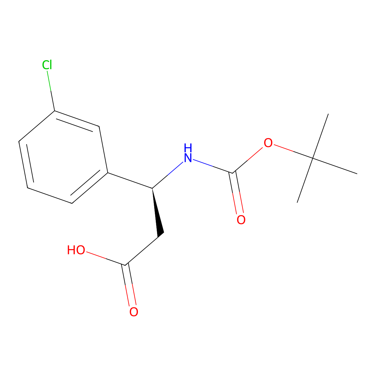 (S)-3-((tert-butoxycarbonyl)amino)-3-(3-chlorophenyl)propanoic acid molecular structure, CAS 500770-74-1