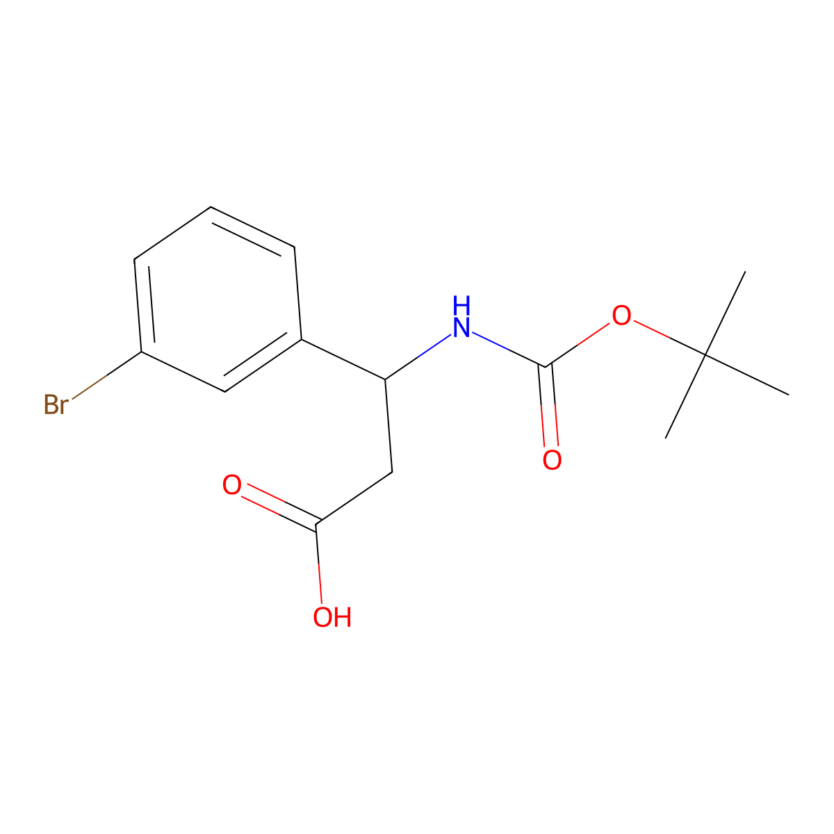 (S)-3-(3-Bromophenyl)-3-((tert-butoxycarbonyl)amino)propanoic acid molecular structure, CAS 500770-76-3
