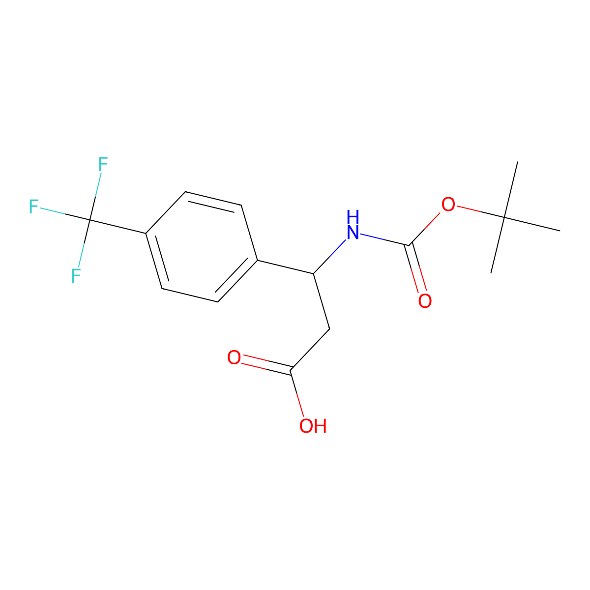 (S)-3-((tert-Butoxycarbonyl)amino)-3-(4-(trifluoromethyl)phenyl)propanoic acid molecular structure, CAS 500770-79-6