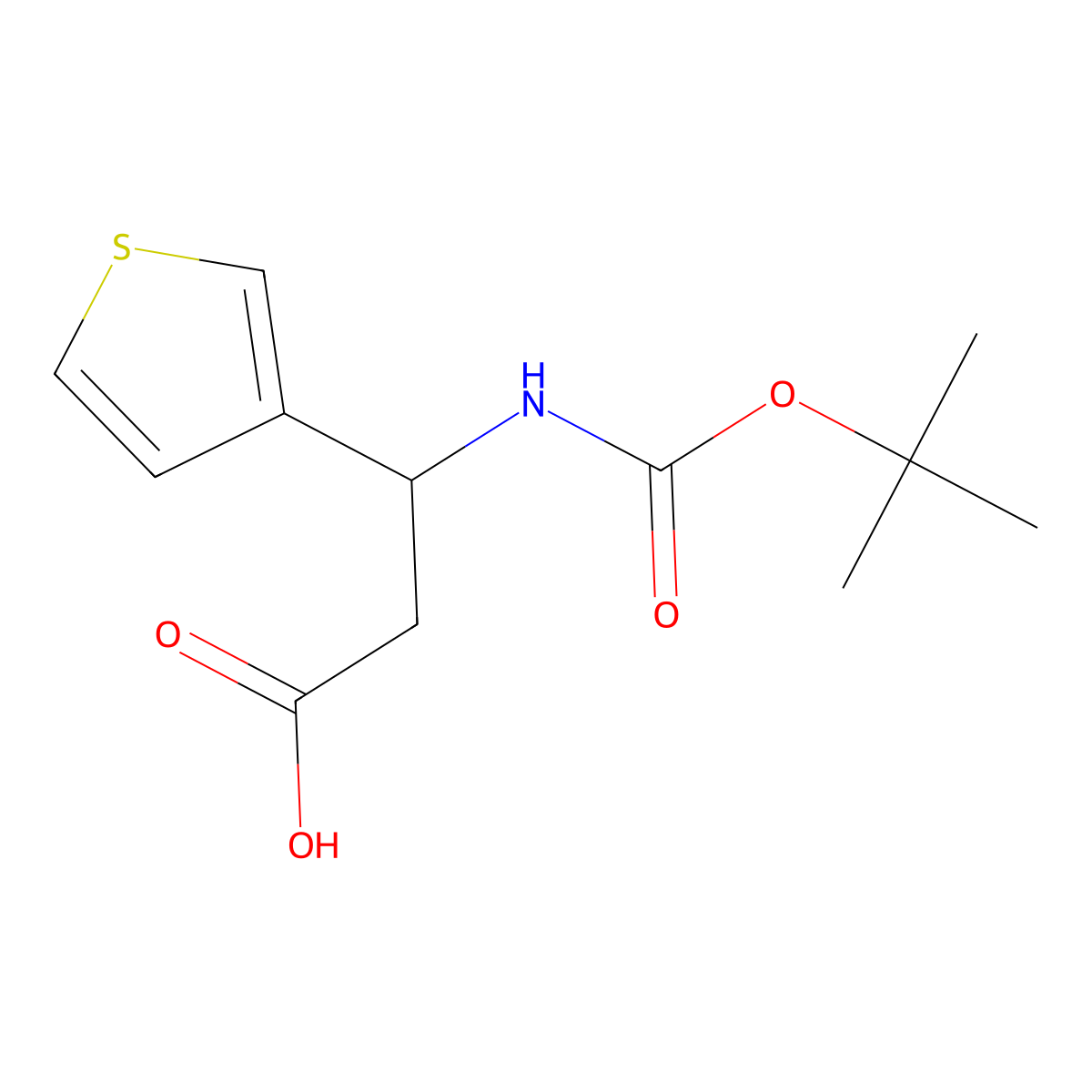 (3R)-3-{[(tert-butoxy)carbonyl]amino}-3-(thiophen-3-yl)propanoic acid molecular structure, CAS 500788-99-8