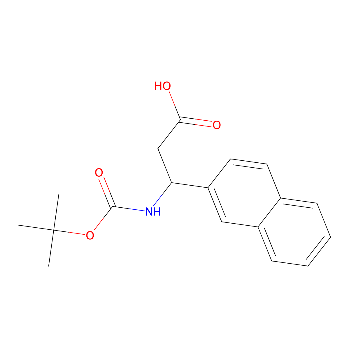 (R)-3-((tert-Butoxycarbonyl)amino)-3-(naphthalen-2-yl)propanoic acid molecular structure, CAS 500789-01-5