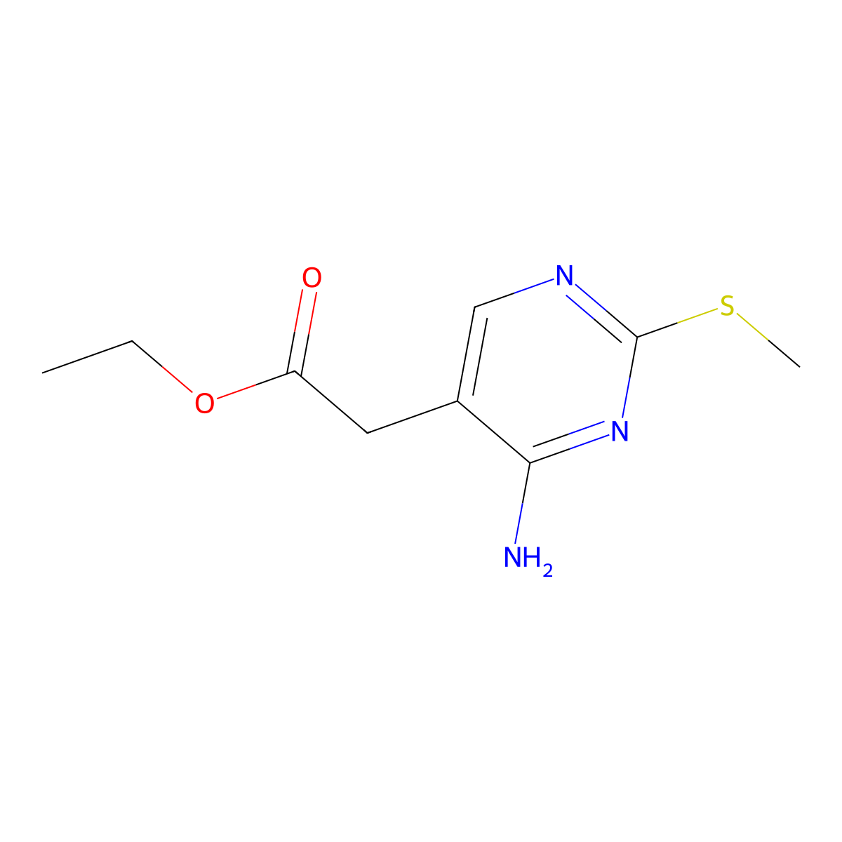 Ethyl 2-(4-amino-2-methylsulfanylpyrimidin-5-yl)acetate molecular structure, CAS 500880-35-3