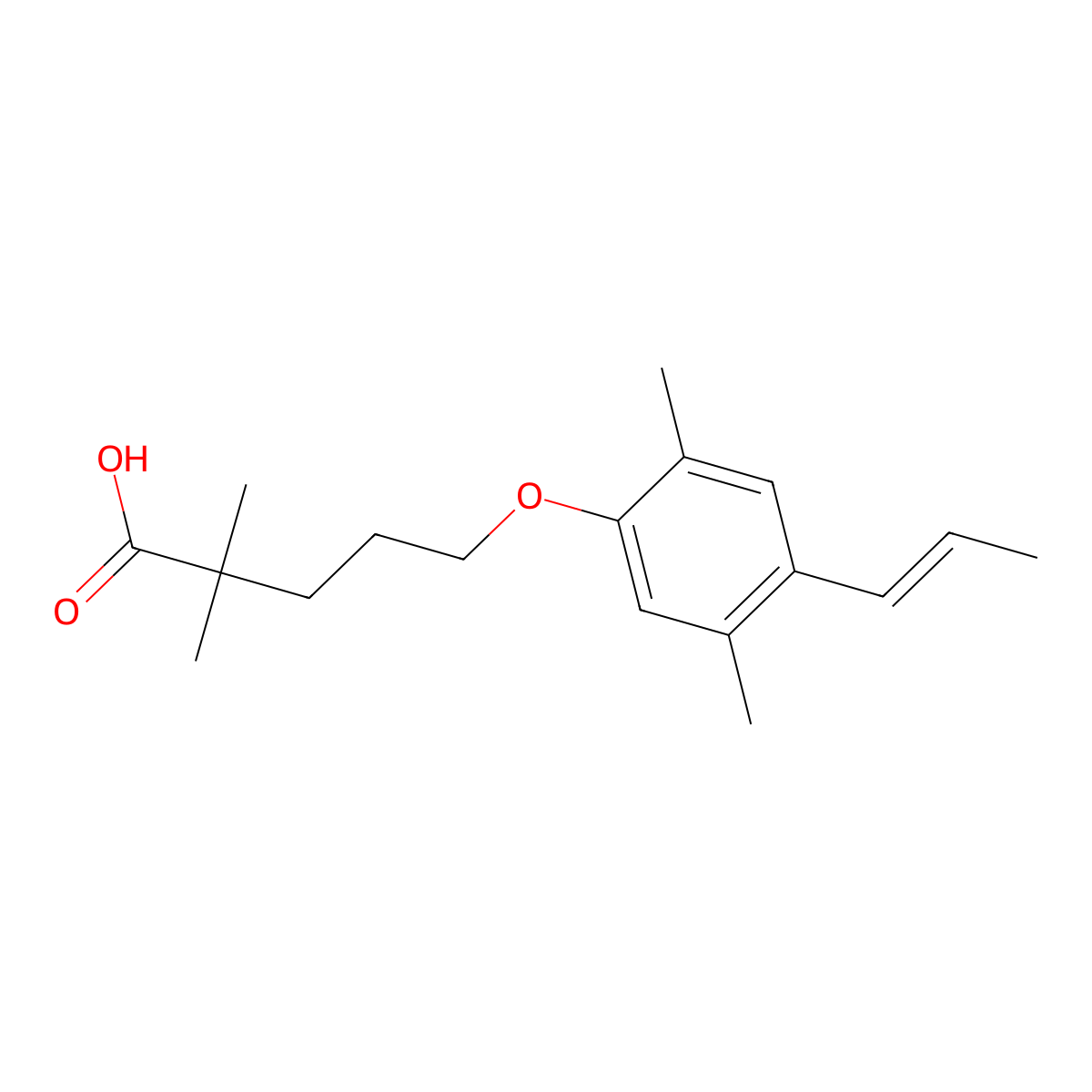 5-(2,5-Dimethyl-4-(prop-1-en-1-yl)phenoxy)-2,2-dimethylpentanoic acid molecular structure, CAS 500904-61-0