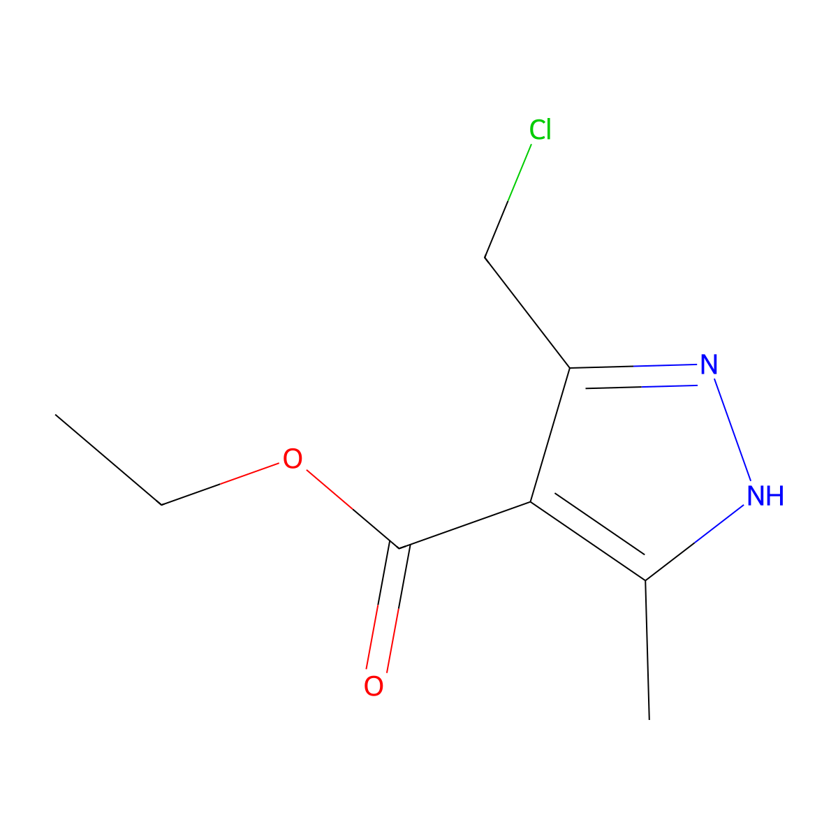 Ethyl 5-(chloromethyl)-3-methyl-1H-pyrazole-4-carboxylate molecular structure, CAS 500906-23-0