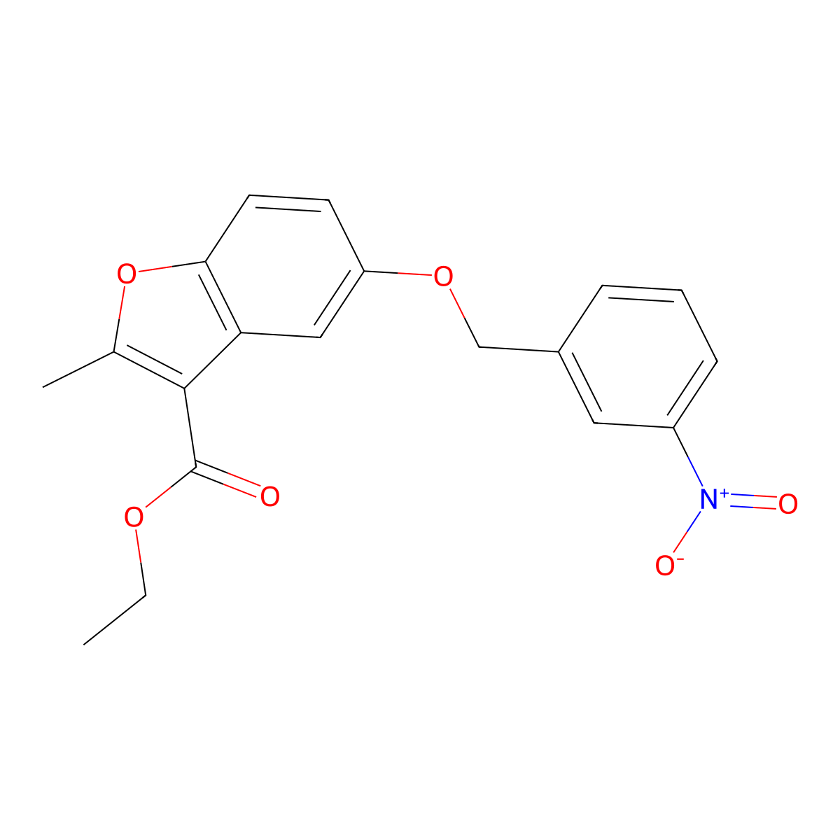 Ethyl 2-methyl-5-[(3-nitrophenyl)methoxy]-1-benzofuran-3-carboxylate molecular structure, CAS 5010-44-6