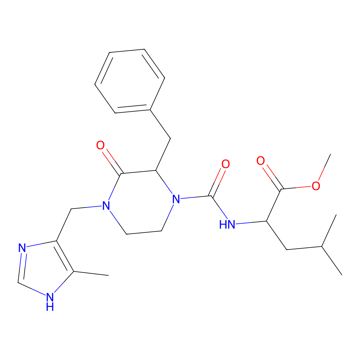 methyl (2S)-2-{[(2S)-2-benzyl-4-[(4-methyl-1H-imidazol-5-yl)methyl]-3-oxopiperazine-1-carbonyl]amino}-4-methylpentanoate molecular structure, CAS 501010-05-5