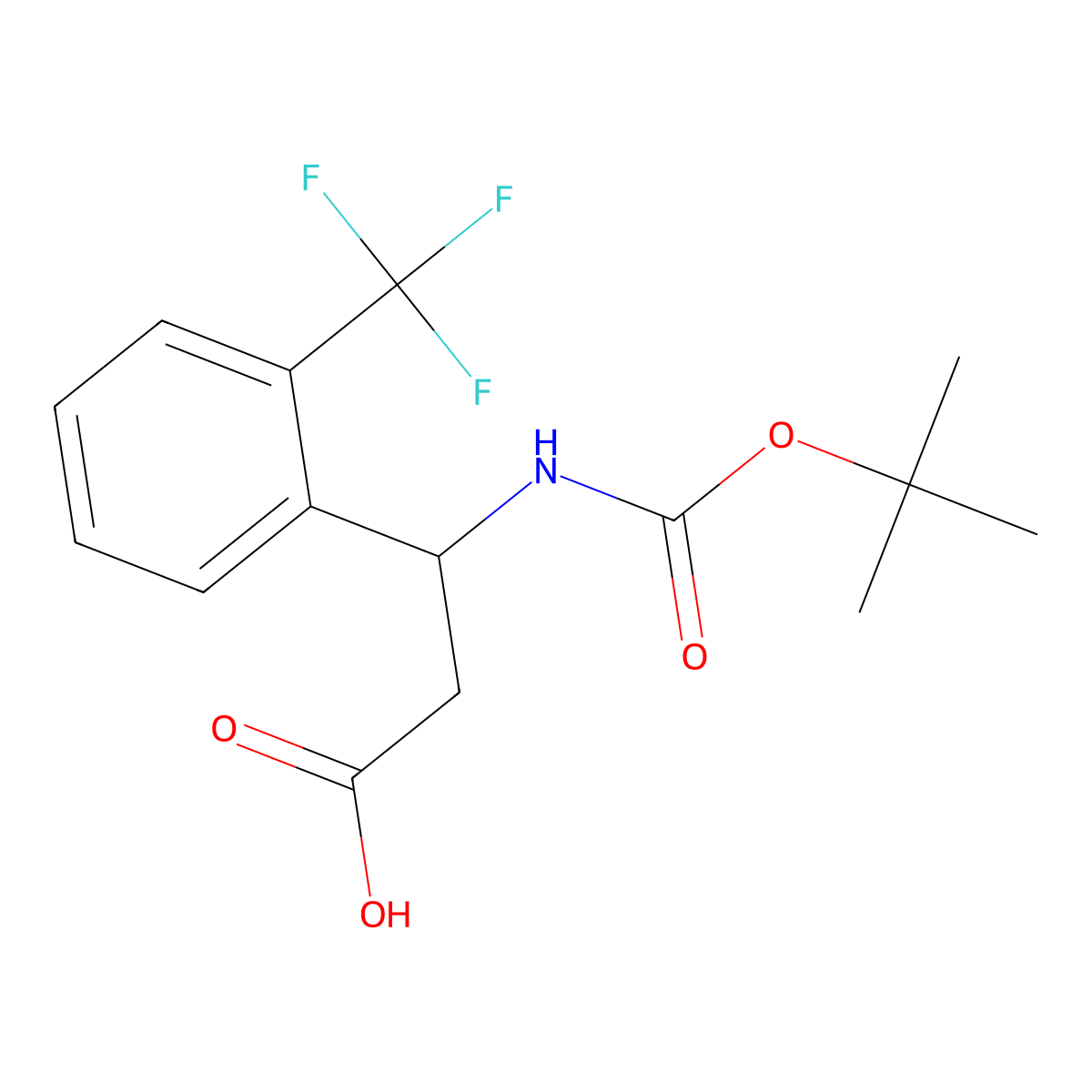 (R)-3-((tert-Butoxycarbonyl)amino)-3-(2-(trifluoromethyl)phenyl)propanoic acid molecular structure, CAS 501015-17-4