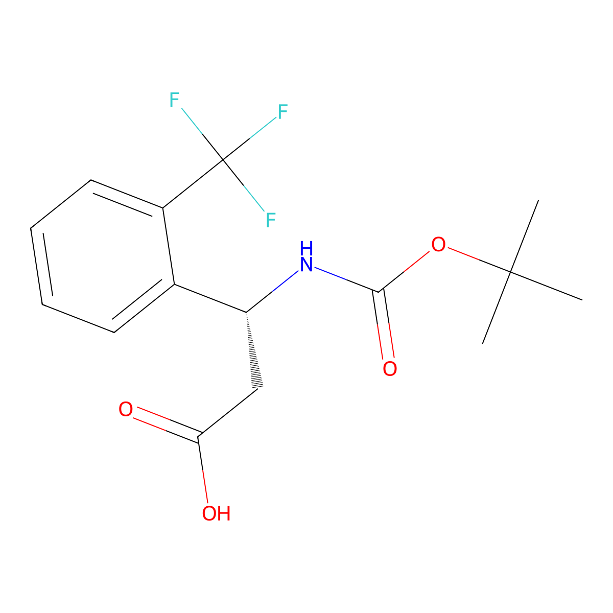 (R)-3-((tert-Butoxycarbonyl)amino)-3-(2-(trifluoromethyl)phenyl)propanoic acid molecular structure, CAS 501015-17-4