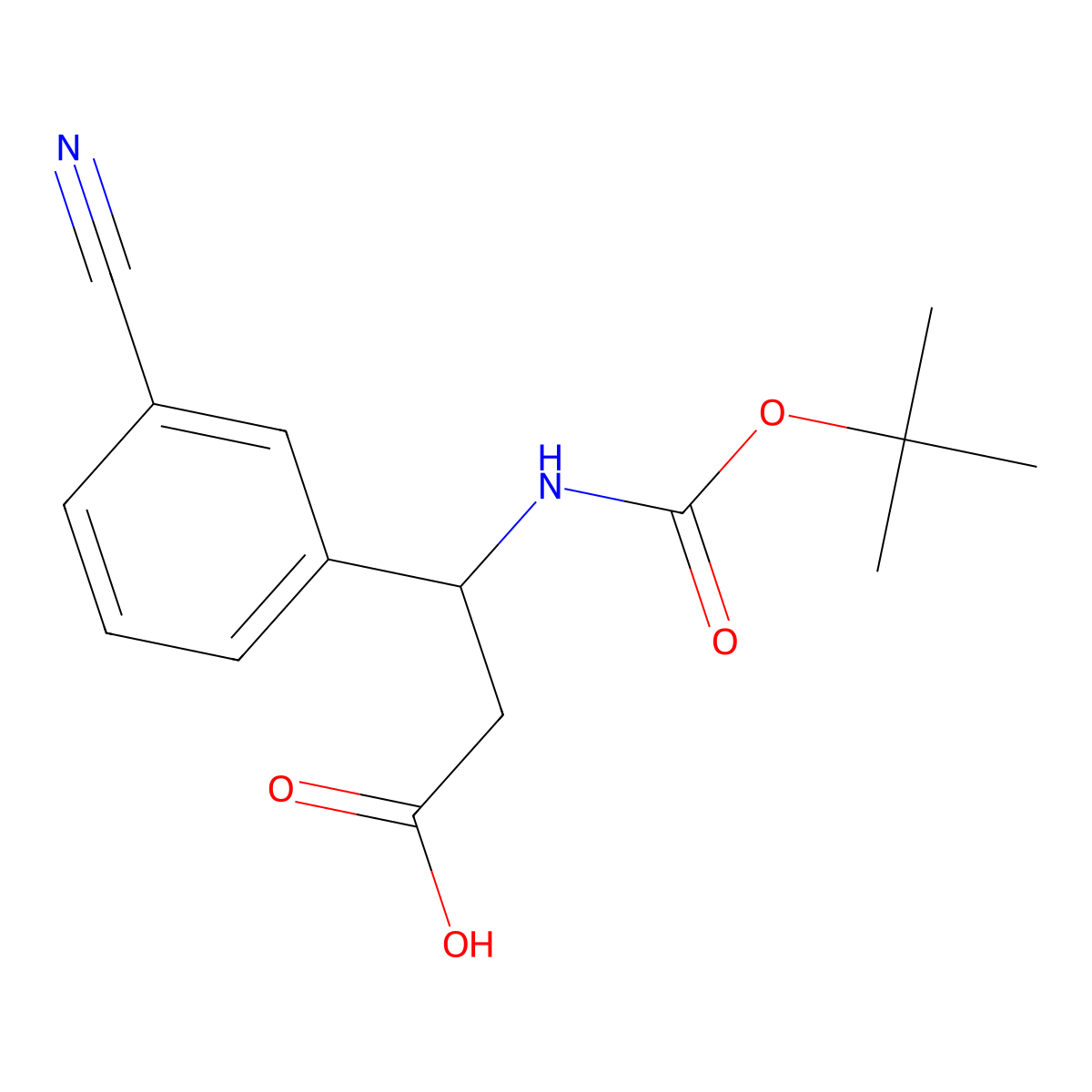 (R)-3-((tert-Butoxycarbonyl)amino)-3-(3-cyanophenyl)propanoic acid molecular structure, CAS 501015-21-0