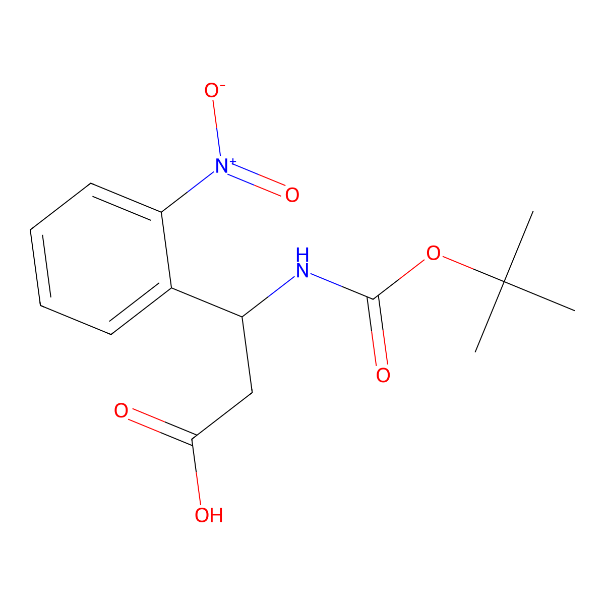 (R)-3-((tert-Butoxycarbonyl)amino)-3-(2-nitrophenyl)propanoic acid molecular structure, CAS 501015-23-2