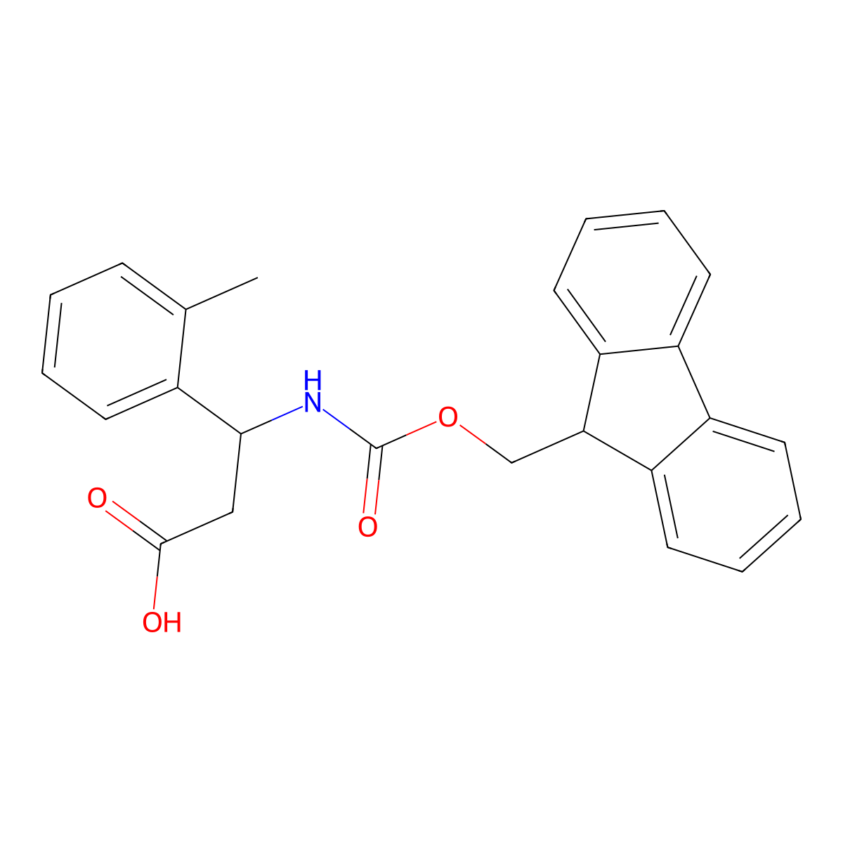 (3S)-3-((((9H-fluoren-9-yl)methoxy)carbonyl)amino)-3-(2-methylphenyl)propanoic acid molecular structure, CAS 501015-26-5