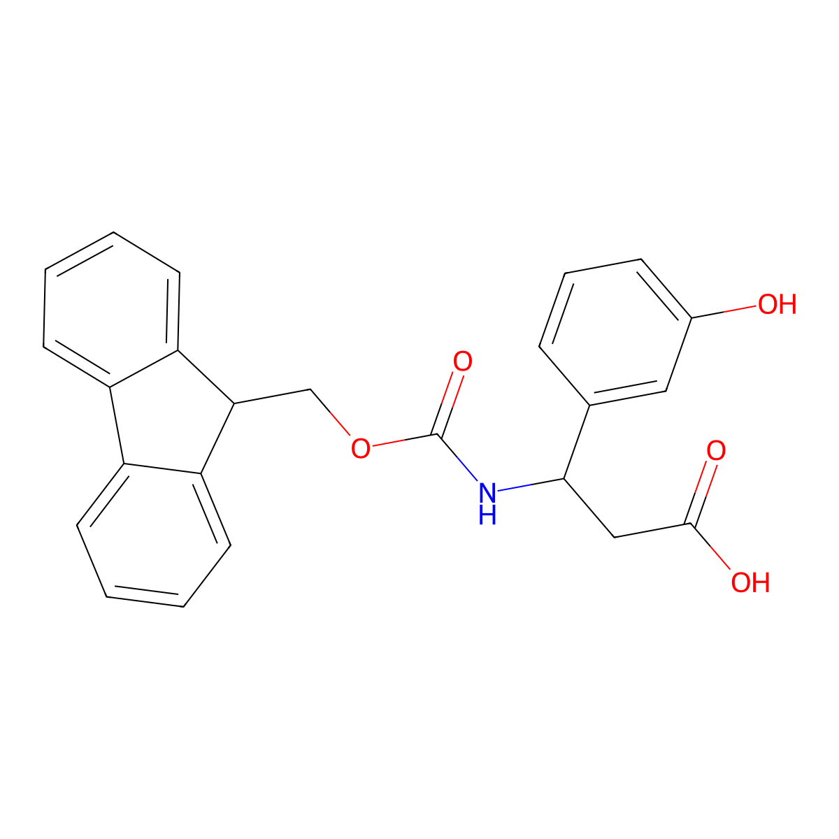 (S)-3-((((9H-Fluoren-9-yl)methoxy)carbonyl)amino)-3-(3-hydroxyphenyl)propanoic acid molecular structure, CAS 501015-32-3