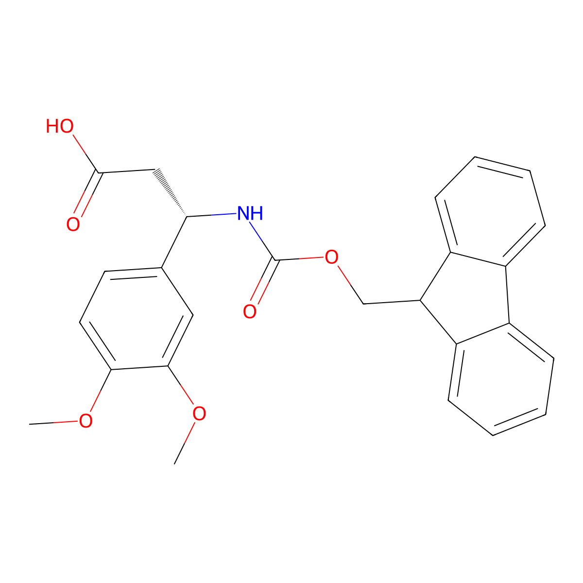 (S)-3-((((9H-Fluoren-9-yl)methoxy)carbonyl)amino)-3-(3,4-dimethoxyphenyl)propanoic acid molecular structure, CAS 501015-37-8