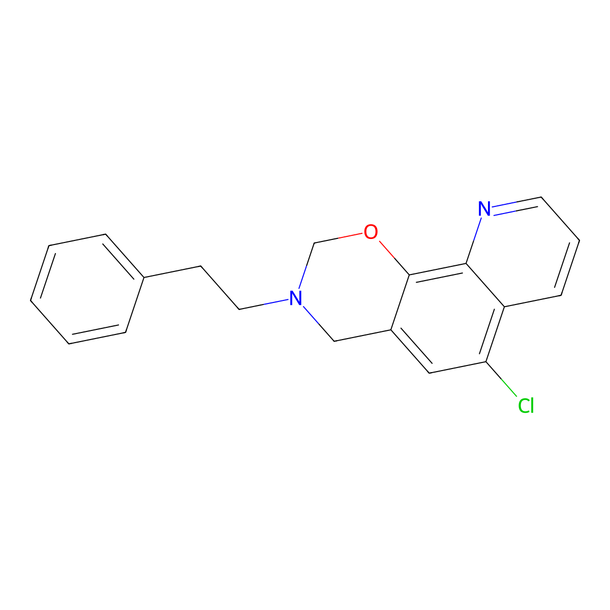6-chloro-3-phenethyl-3,4-dihydro-2H-[1,3]oxazino[5,6-h]quinoline molecular structure, CAS 501017-82-9