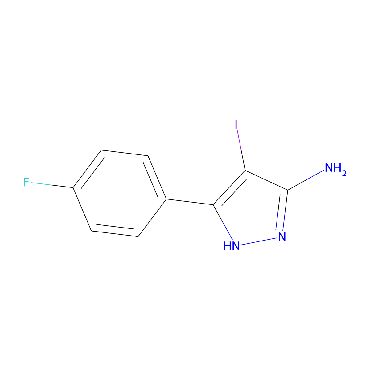 5-(4-fluorophenyl)-4-iodo-1H-pyrazol-3-amine molecular structure, CAS 501100-25-0