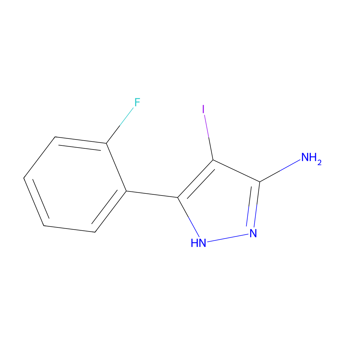 5-(2-fluorophenyl)-4-iodo-1H-pyrazol-3-amine molecular structure, CAS 501100-26-1