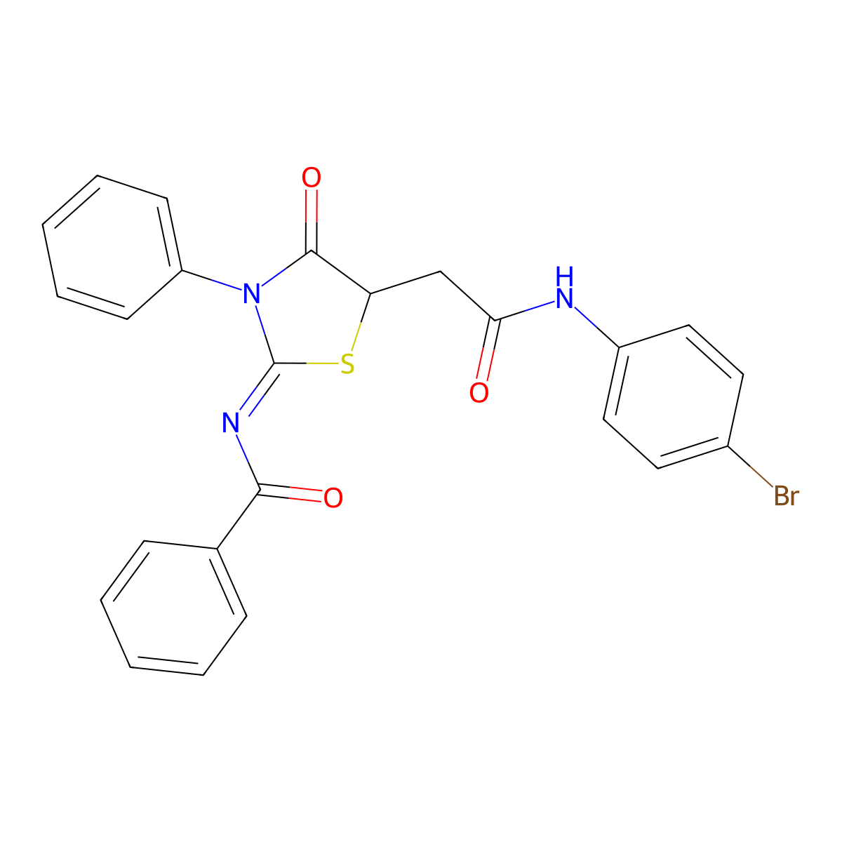 N-[(2Z)-5-{2-[(4-bromophenyl)amino]-2-oxoethyl}-4-oxo-3-phenyl-1,3-thiazolidin-2-ylidene]benzamide molecular structure, CAS 501104-04-7