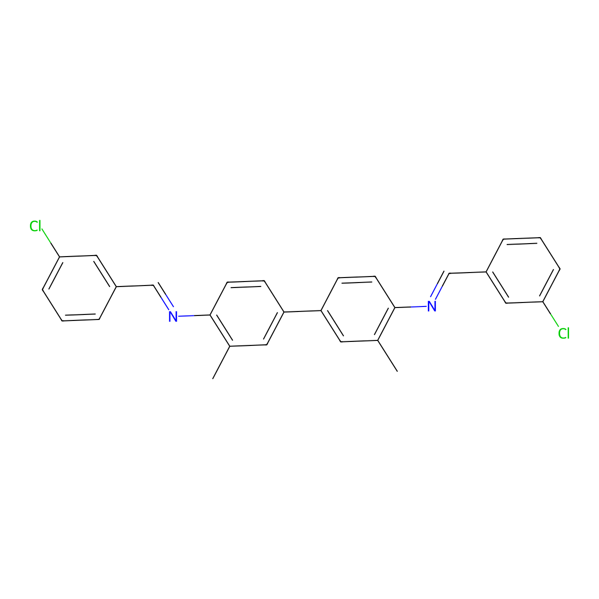 N,N'-bis[(E)-(3-chlorophenyl)methylidene]-3,3'-dimethylbiphenyl-4,4'-diamine molecular structure, CAS 501105-60-8