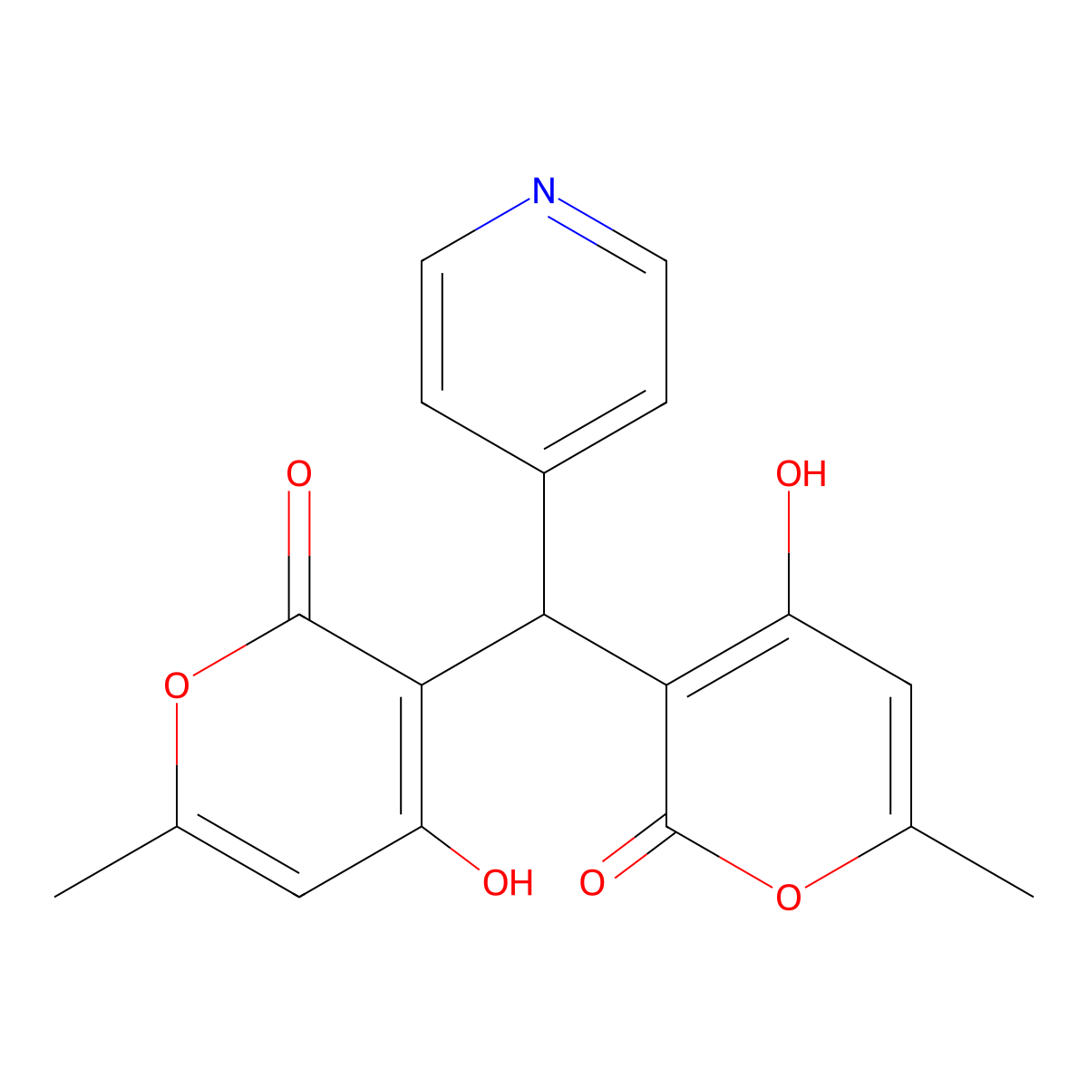 3,3'-(pyridin-4-ylmethylene)bis(4-hydroxy-6-methyl-2H-pyran-2-one) molecular structure, CAS 501105-82-4