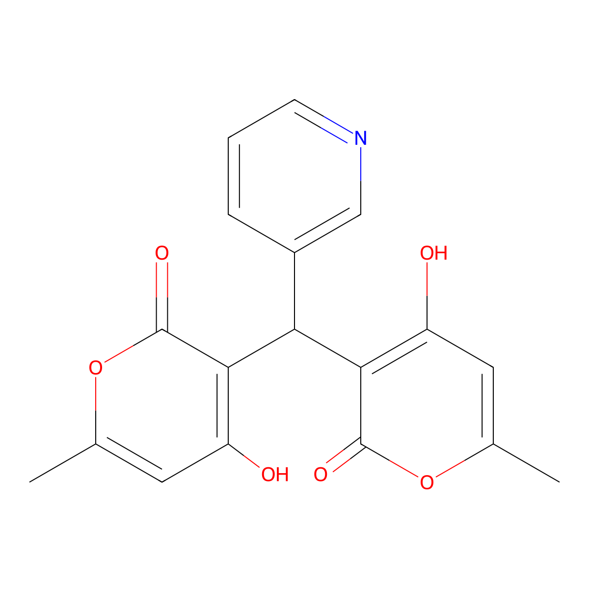 3,3'-(pyridin-3-ylmethylene)bis(4-hydroxy-6-methyl-2H-pyran-2-one) molecular structure, CAS 501105-83-5