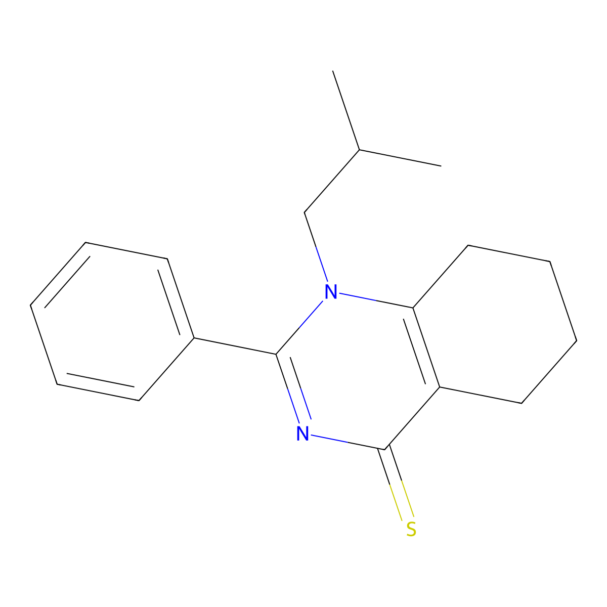 1-isobutyl-2-phenyl-5,6,7,8-tetrahydro-4(1H)-quinazolinethione molecular structure, CAS 501105-88-0