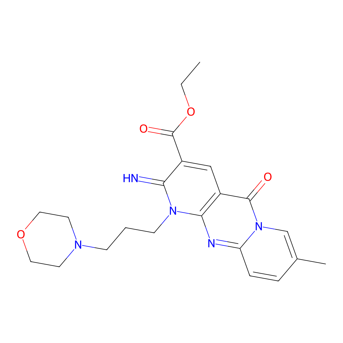 ethyl 2-imino-8-methyl-1-(3-morpholinopropyl)-5-oxo-2,5-dihydro-1H-dipyrido[1,2-a:2',3'-d]pyrimidine-3-carboxylate molecular structure, CAS 501106-01-0