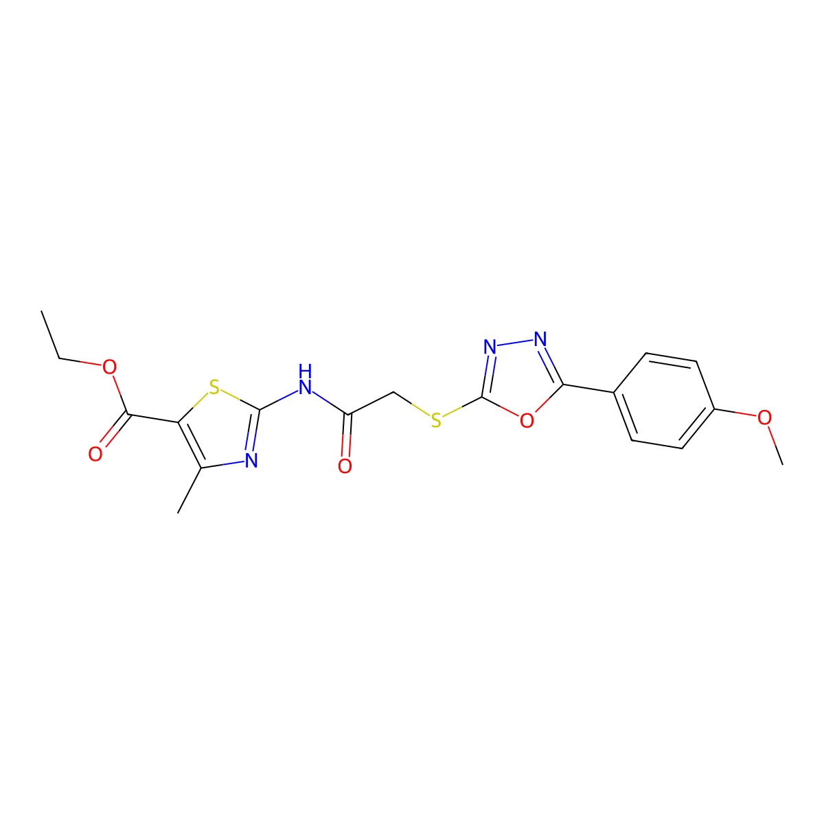 Ethyl 2-(2-((5-(4-methoxyphenyl)-1,3,4-oxadiazol-2-yl)thio)acetamido)-4-methylthiazole-5-carboxylate molecular structure, CAS 501106-04-3