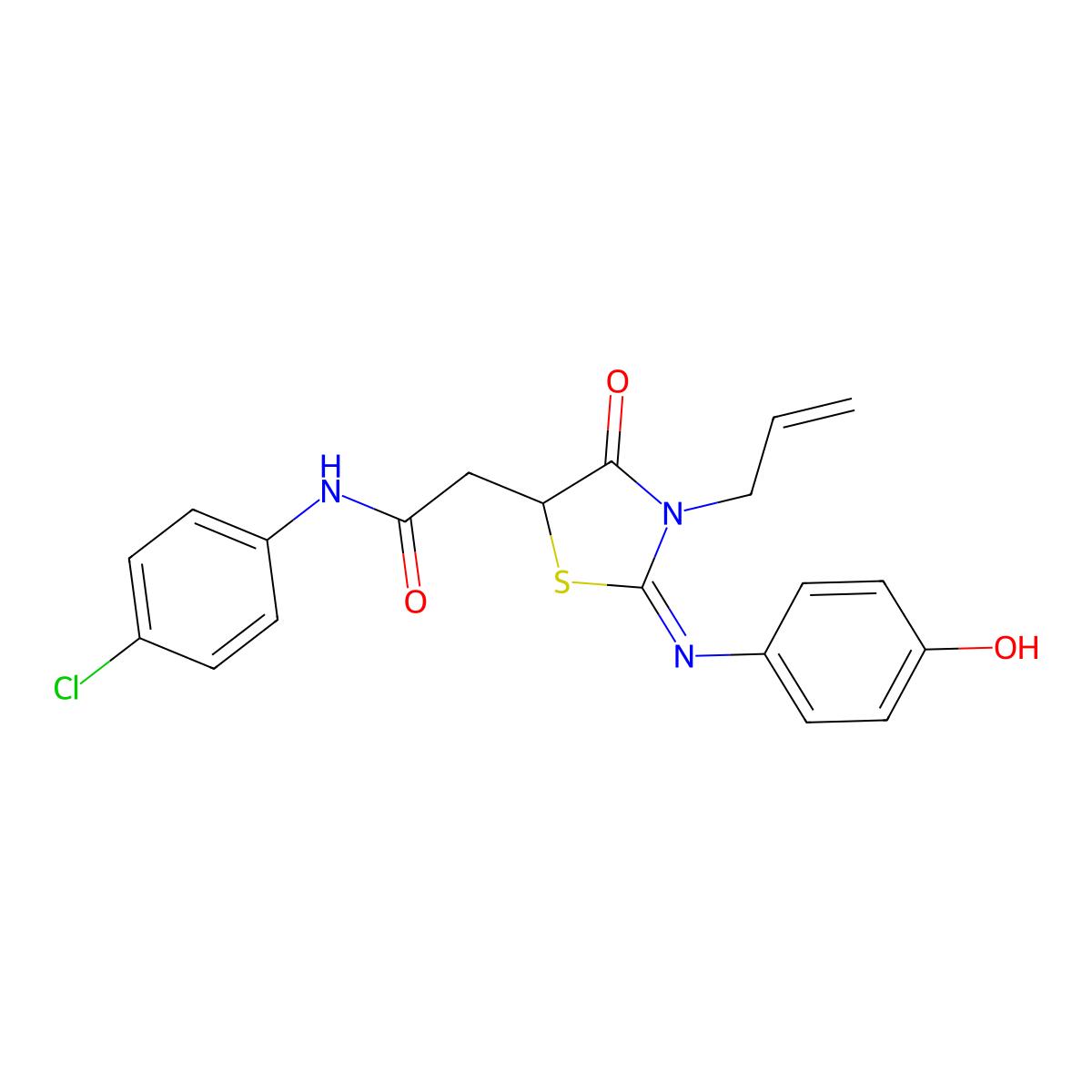N-(4-chlorophenyl)-2-[(2E)-2-[(4-hydroxyphenyl)imino]-4-oxo-3-(prop-2-en-1-yl)-1,3-thiazolidin-5-yl]acetamide molecular structure, CAS 501107-96-6