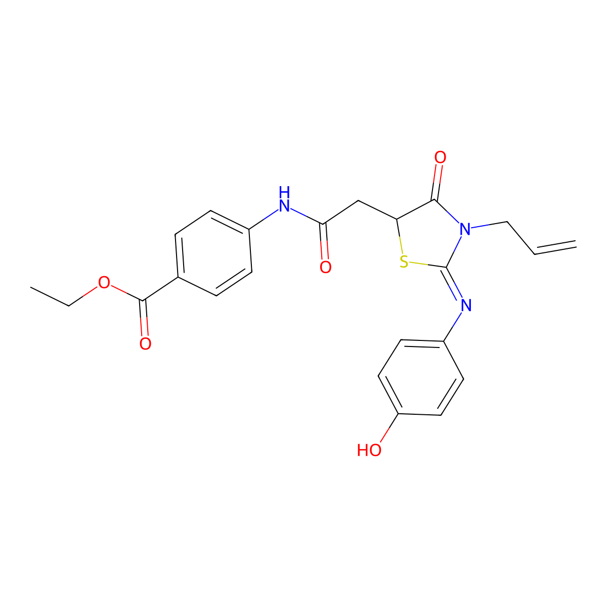 ethyl 4-[({(2E)-3-allyl-2-[(4-hydroxyphenyl)imino]-4-oxo-1,3-thiazolidin-5-yl}acetyl)amino]benzoate molecular structure, CAS 501107-97-7