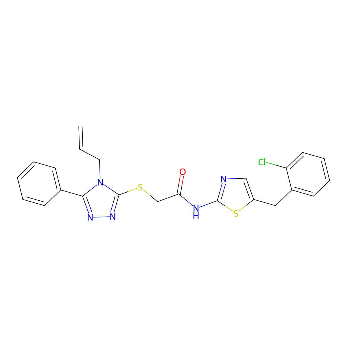 N-[5-[(2-chlorophenyl)methyl]-1,3-thiazol-2-yl]-2-[(5-phenyl-4-prop-2-enyl-1,2,4-triazol-3-yl)sulfanyl]acetamide molecular structure, CAS 501109-72-4