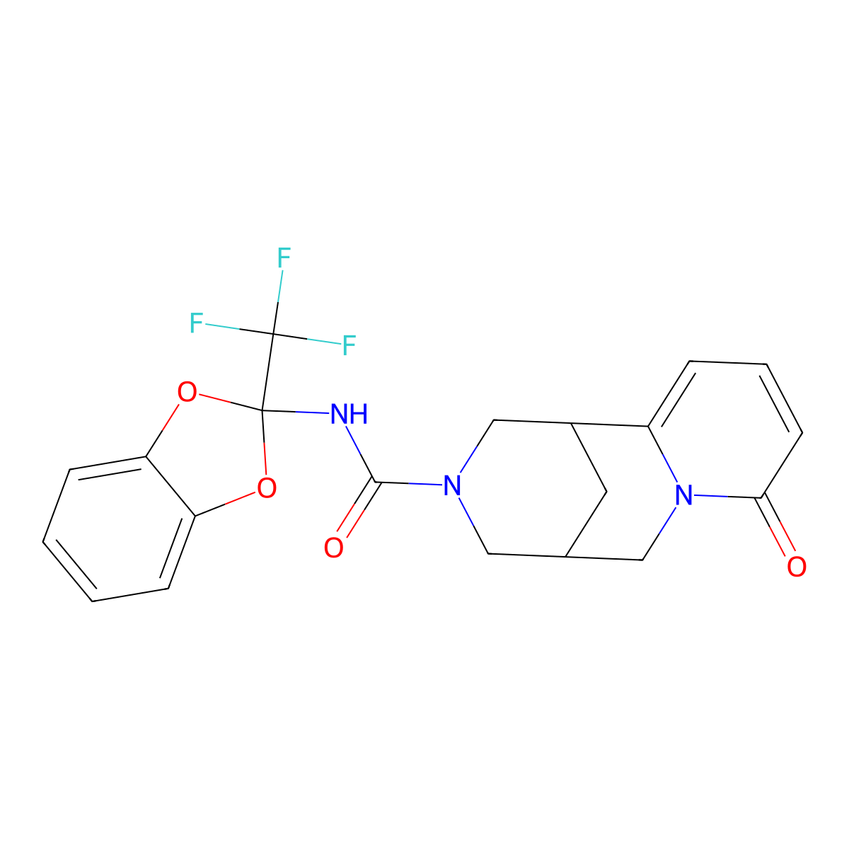 8-oxo-N-(2-(trifluoromethyl)benzo[d][1,3]dioxol-2-yl)-4,5,6,8-tetrahydro-1H-1,5-methanopyrido[1,2-a][1,5]diazocine-3(2H)-carboxamide molecular structure, CAS 501110-36-7
