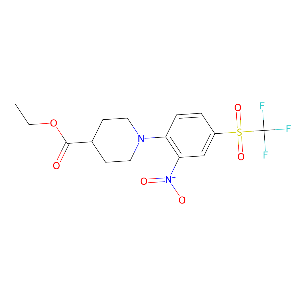 Ethyl 1-(2-nitro-4-((trifluoromethyl)sulfonyl)phenyl)piperidine-4-carboxylate molecular structure, CAS 501111-39-3